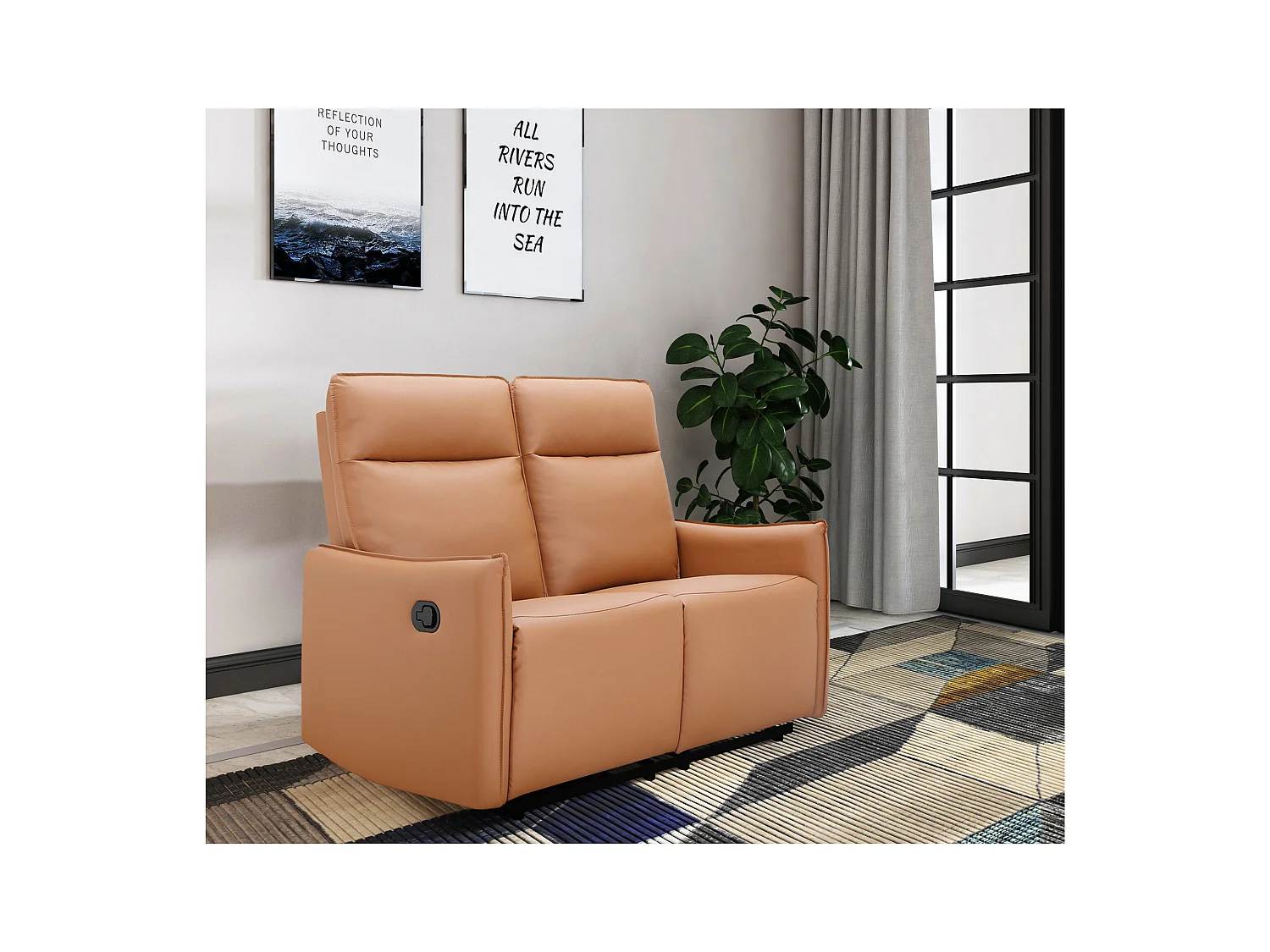 2-zits bank met handmatige functie in PU cognac kleur