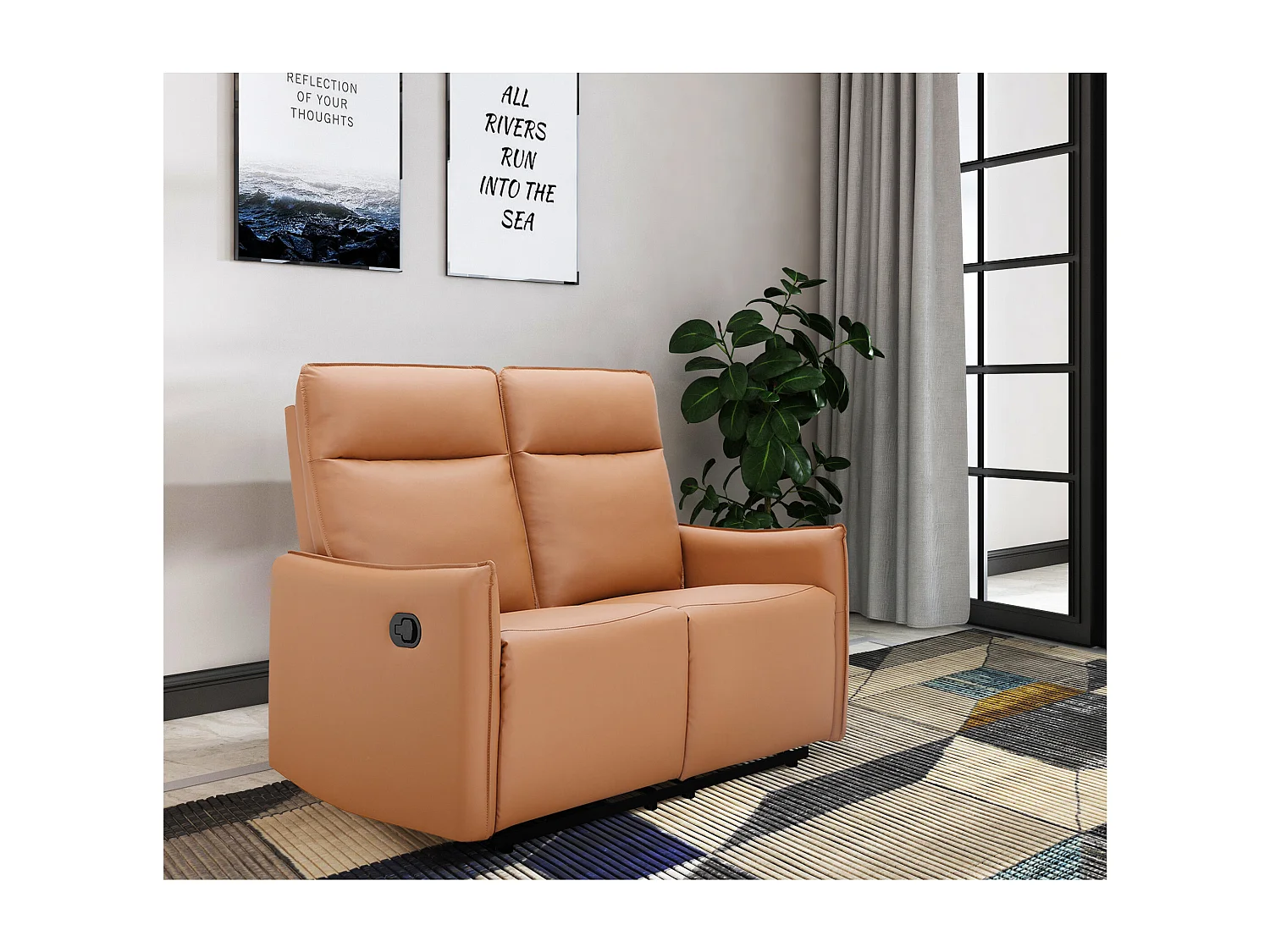 Lugo | Canapé 2 places avec 1 fauteuil inclinable électrique en cuir/PU cognac