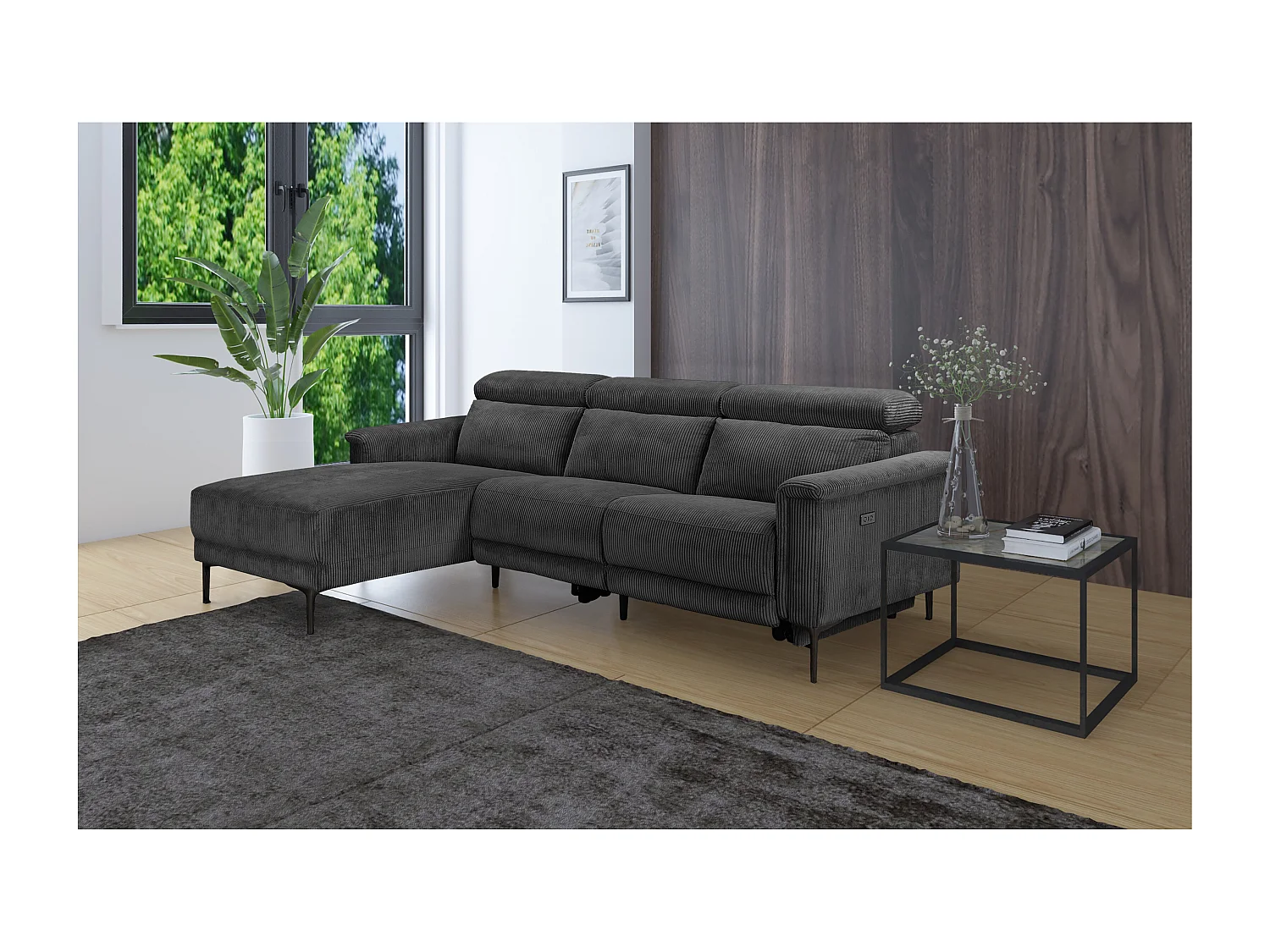 Lund | Sofá 3 plazas con 1 sillón reclinable eléctrico en tela antracita