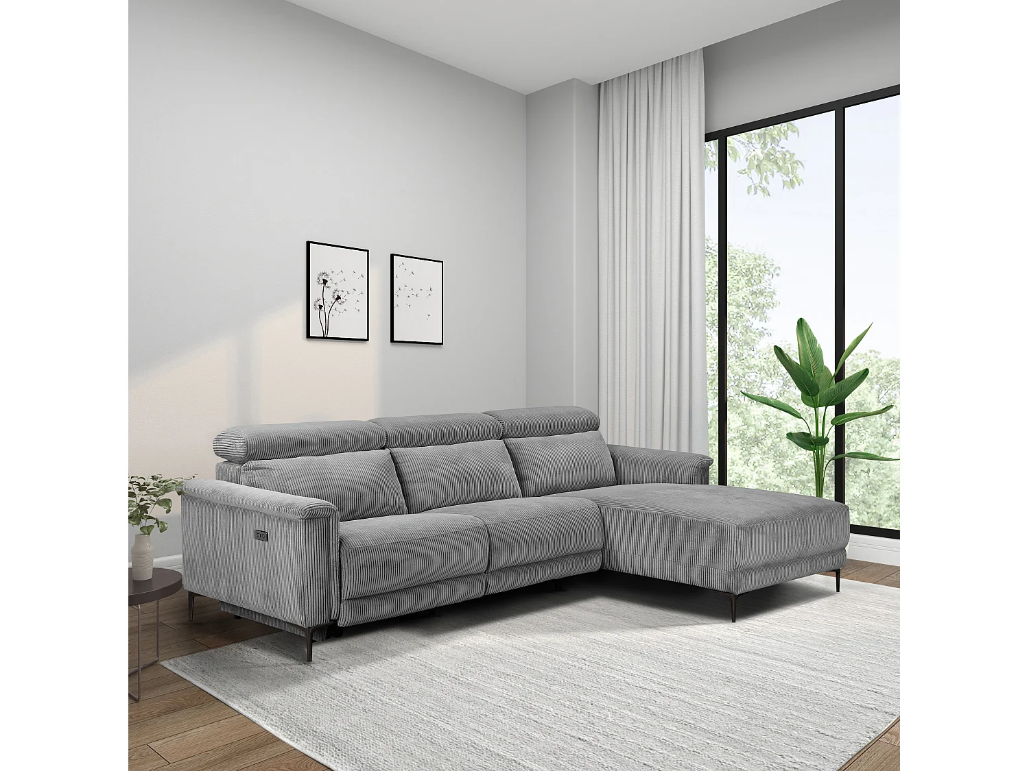 Lund | Canapé 3 places avec 1 fauteuil inclinable électrique en tissu anthracite