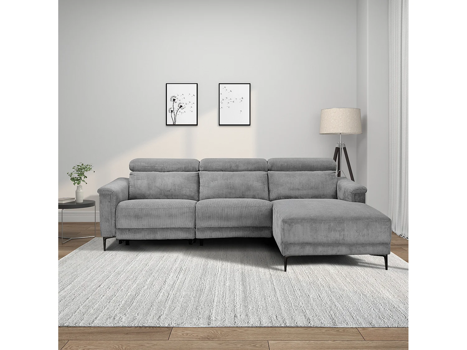 Lund | Canapé 3 places avec 1 fauteuil inclinable électrique en tissu anthracite