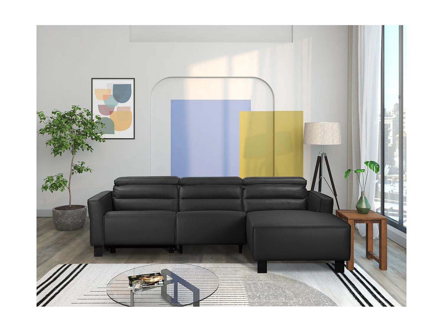 Carpari | Canapé 3 places avec 1 fauteuil inclinable électrique en tissu gris clair