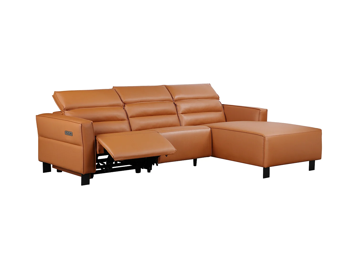 3-zitsbank met 1 elektrische relaxer in PU leder cognac