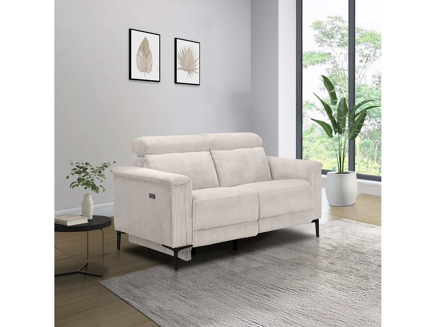 Lund | Sofá de 2 plazas con 1 sillón reclinable eléctrico en crema de pana