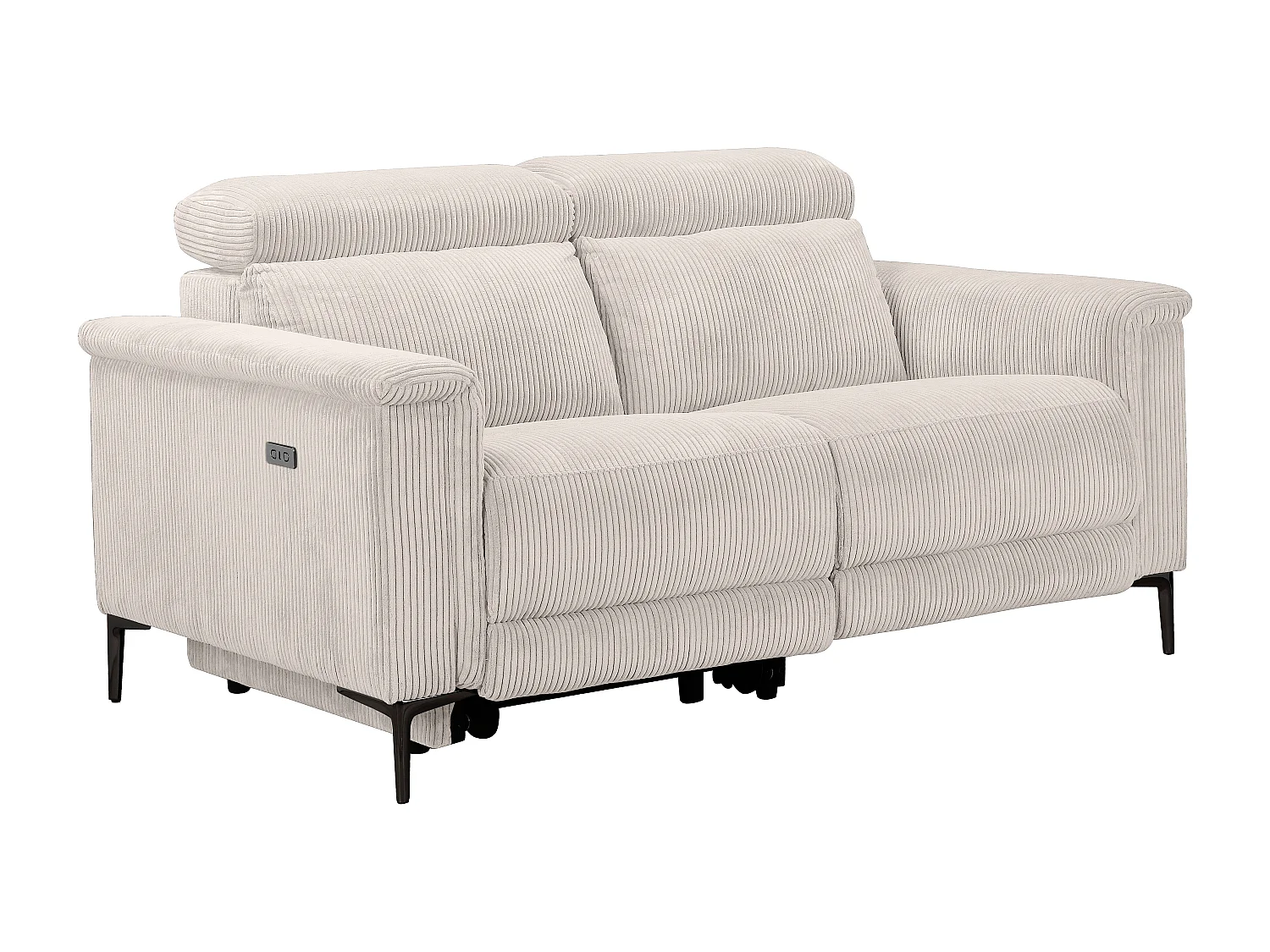 Lund | Canapé 2 places avec 1 fauteuil inclinable électrique en velours côtelé crème