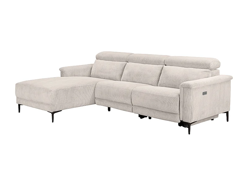 Lund | Canapé d’angle 3 places avec 1 fauteuil inclinable électrique en velours côtelé gris