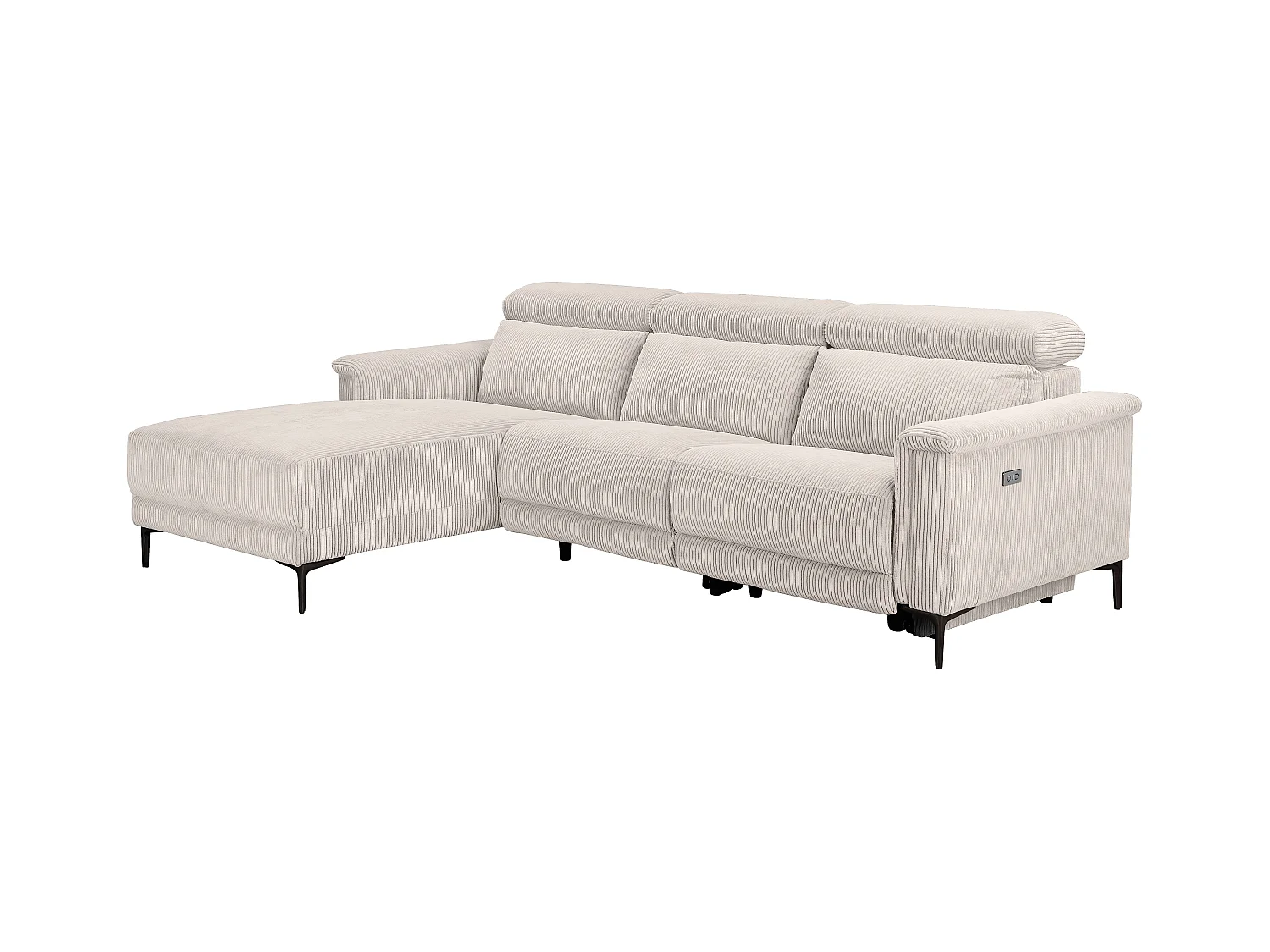 Lund | Sofá esquinero de 3 plazas con función eléctrica en crema pana