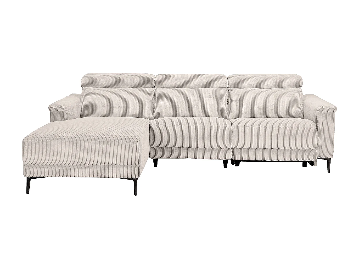 Lund | Canapé d’angle 3 places avec 1 fauteuil inclinable électrique en velours côtelé gris