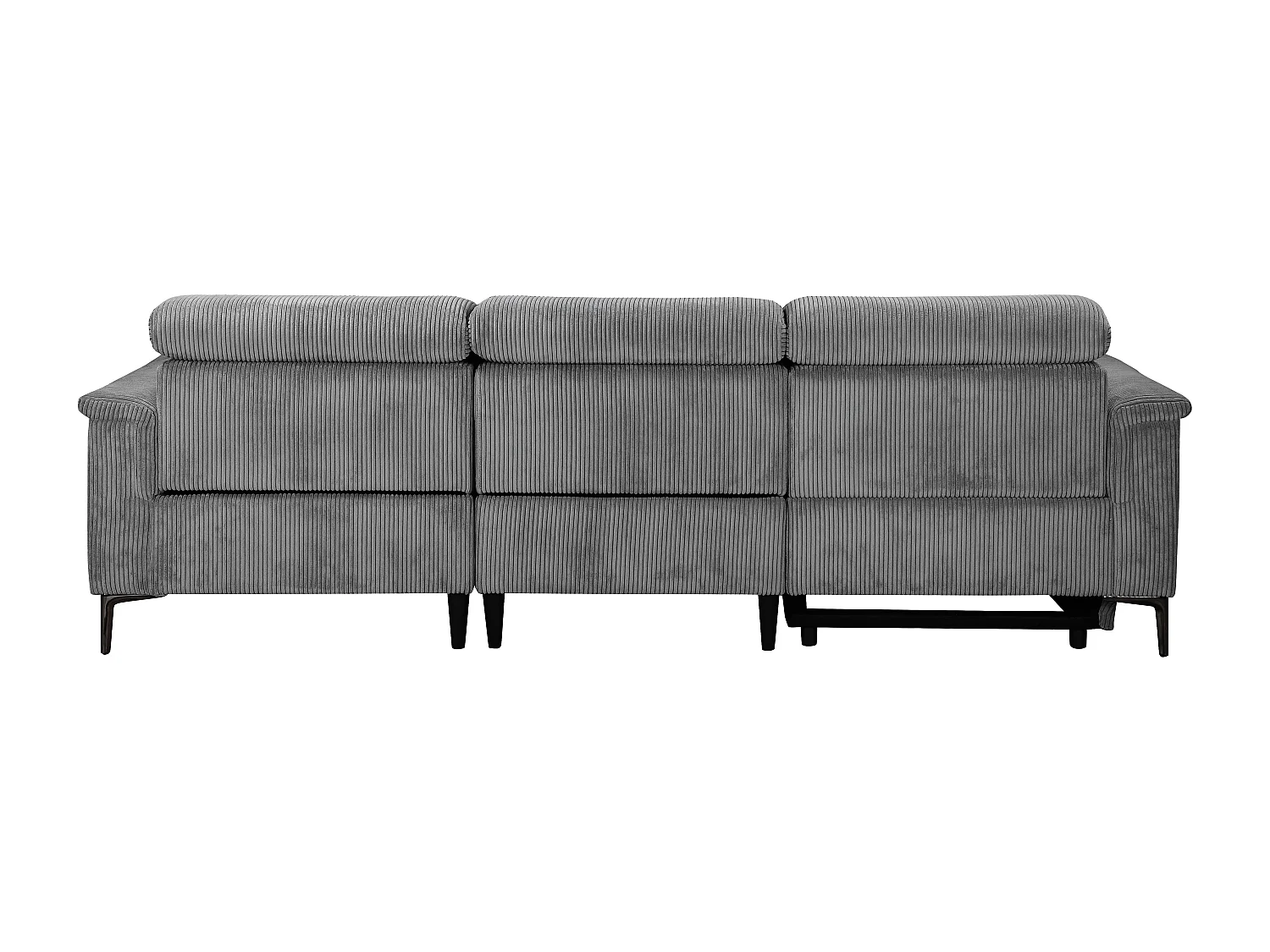 Hoekbank 3-zits met 1 handmatige relaxfunctie in grijs ribstof