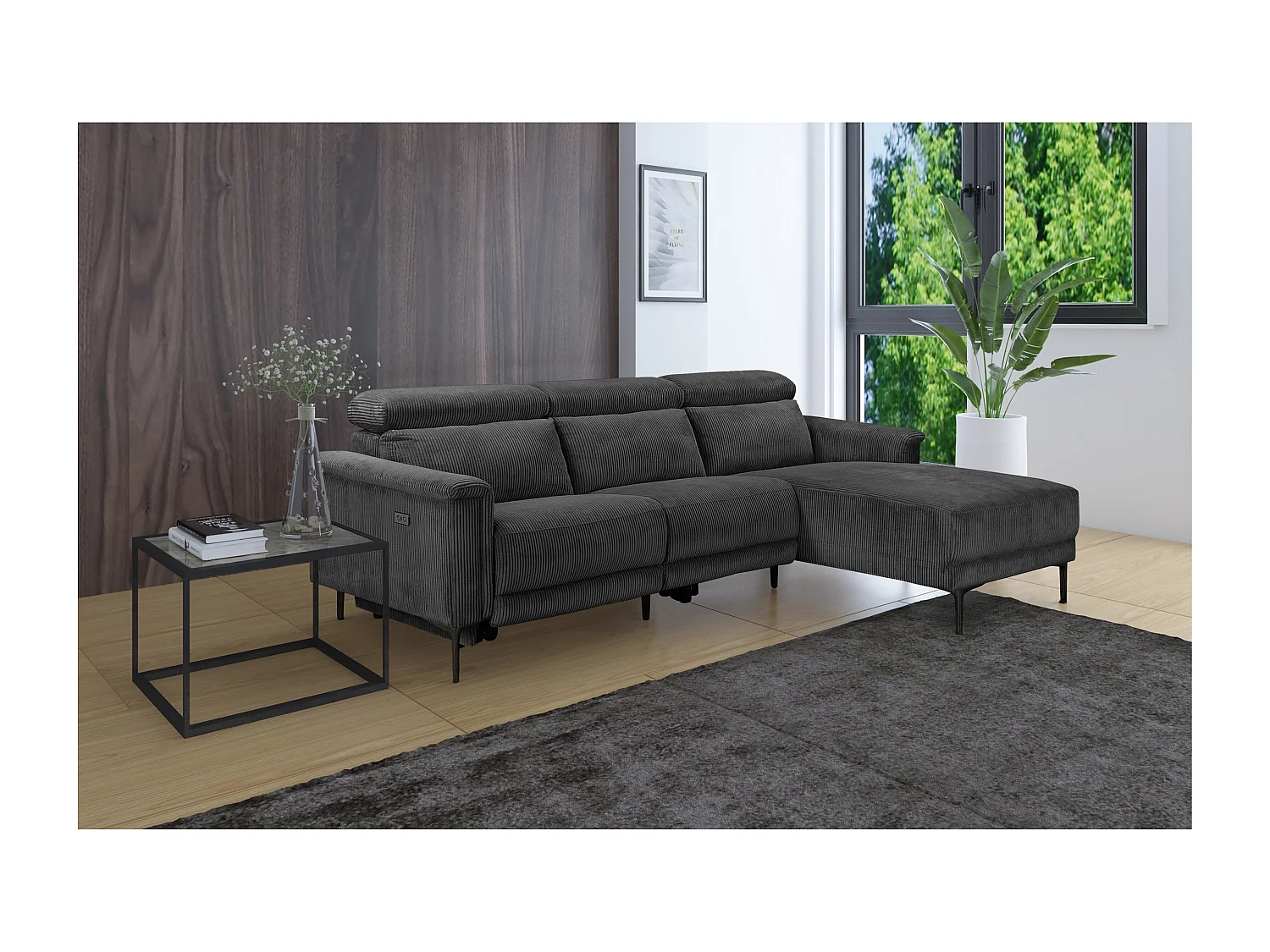 Lund | Sofá 3 plazas con 1 sillón reclinable eléctrico en tela antracita