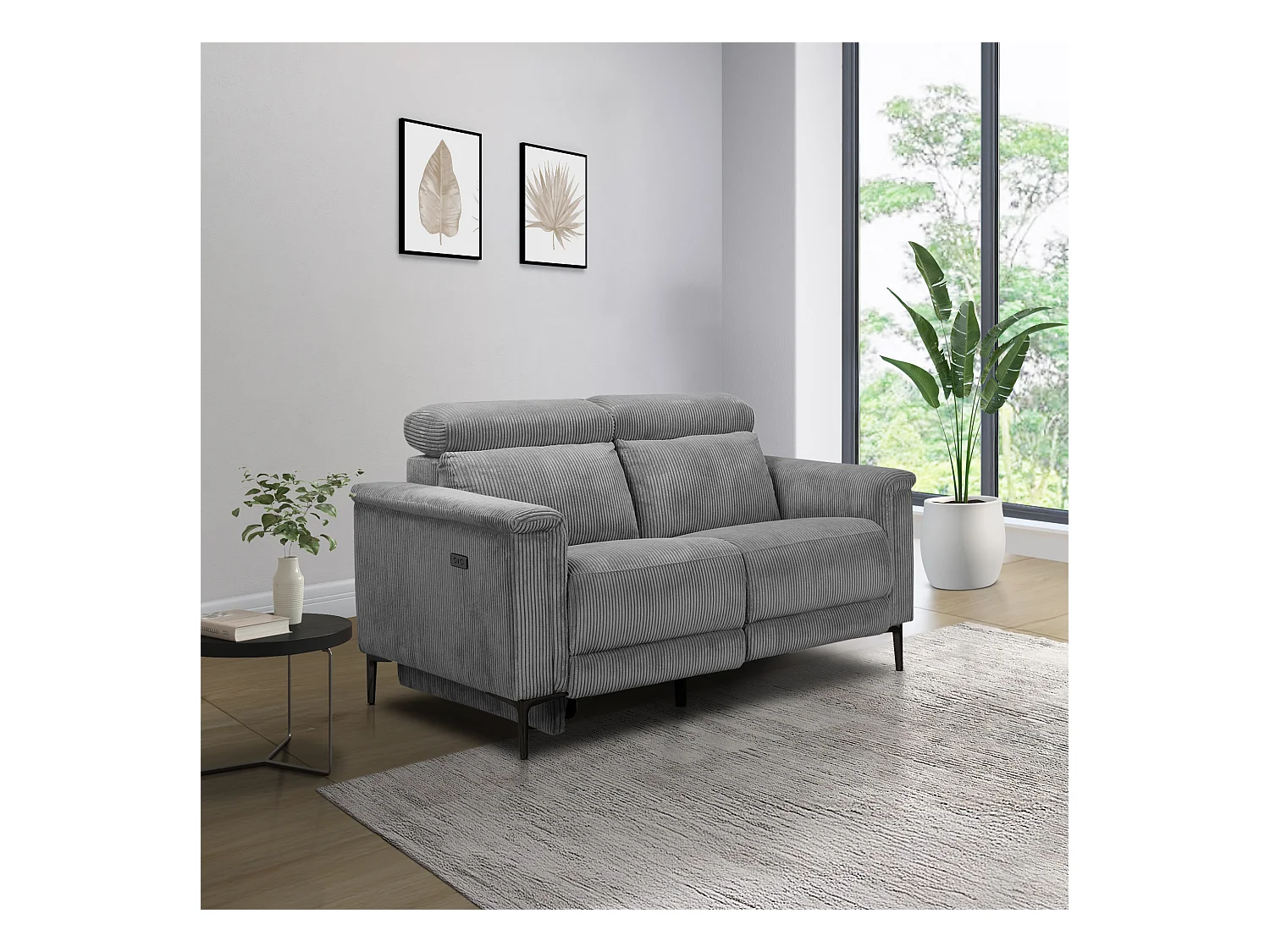 2Seater Sofa met 1 elektrische relaxfauteuil in stof zwart