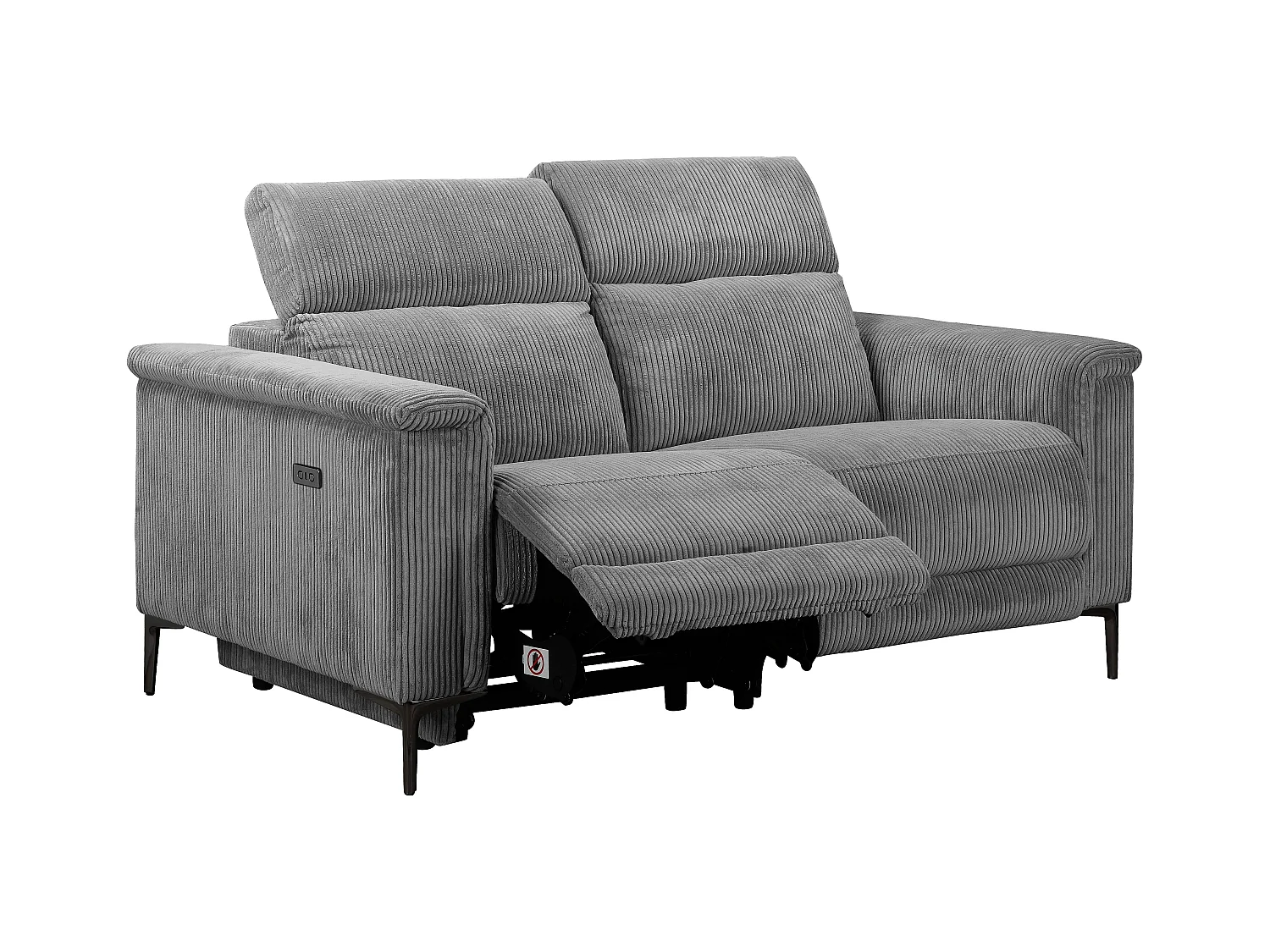 2Seater Sofa met 1 elektrische relaxfauteuil in stof zwart