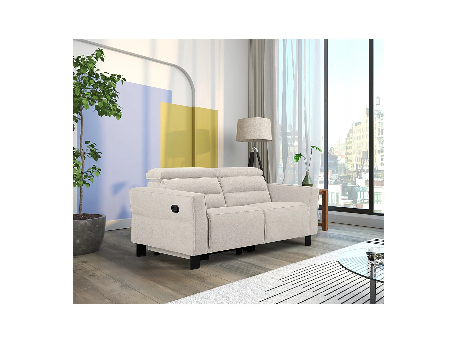 Carpari | Canapé 3 places avec 2 fauteuils inclinables électriques en tissu crème