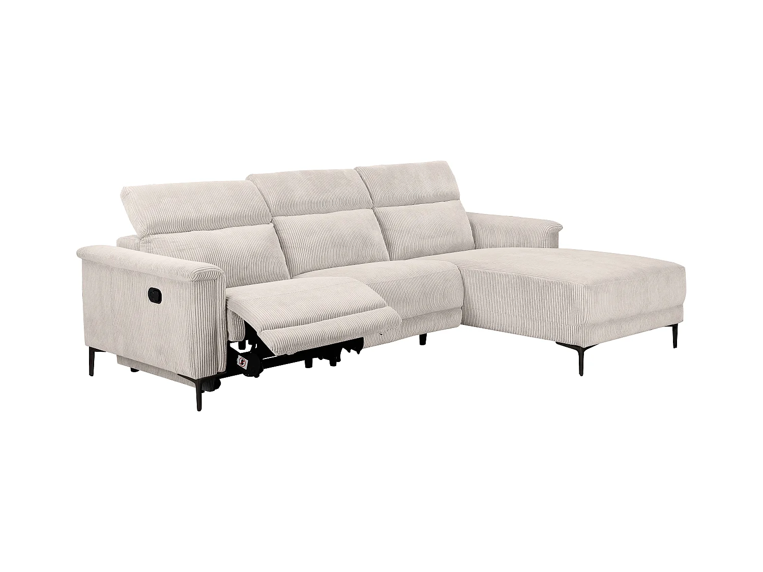 Lund | Sofá esquinero de 3 plazas con 1 sillón reclinable manual en crema pana