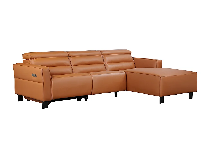 Hoekbank 3-zits met elektrische functie in PU cognac