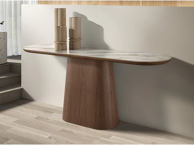 Table console ovale demi-ronde en porcelaine et noyer 3284 ANGEL CERDA
