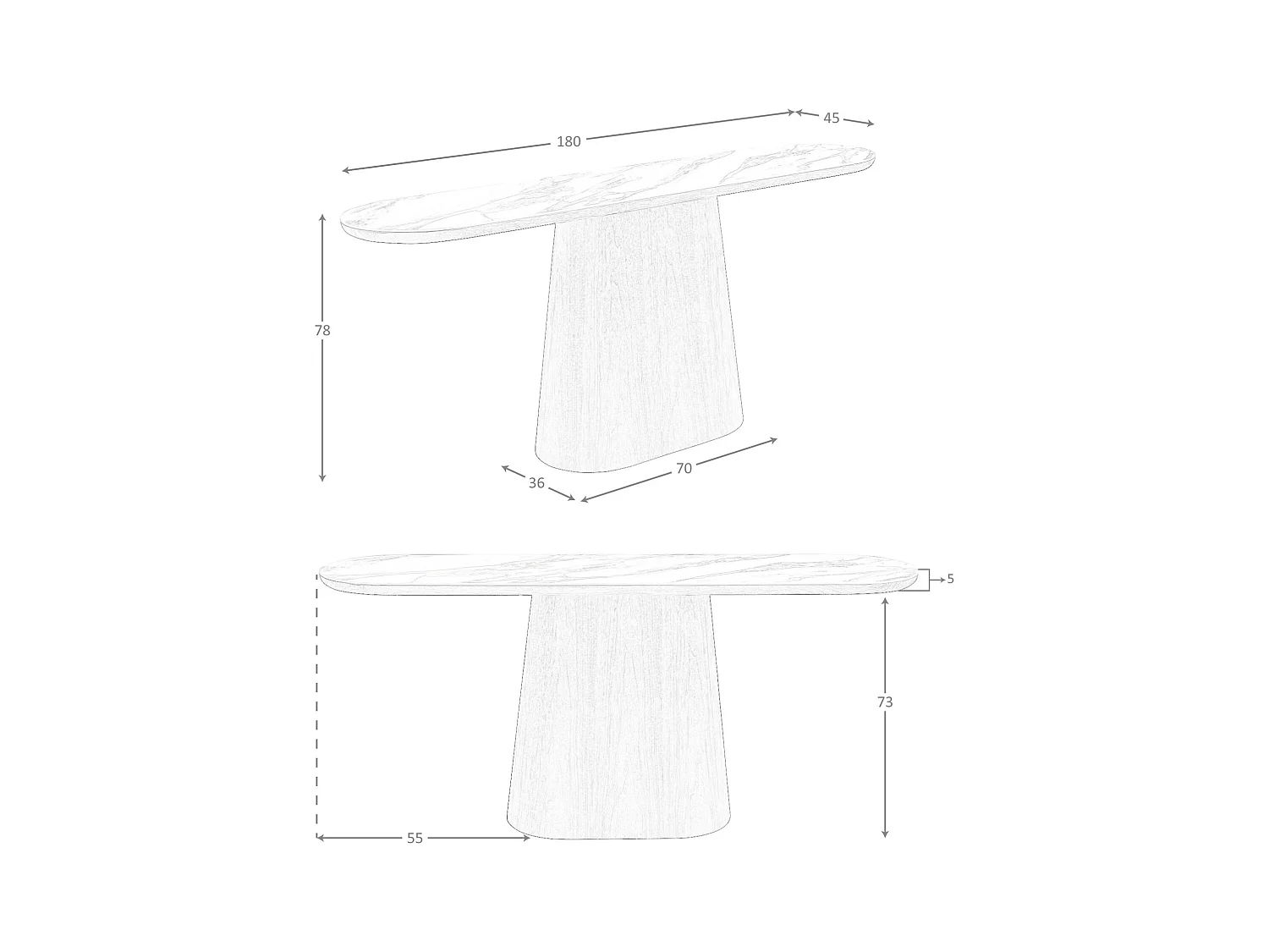 Ovaler halbrunder Konsolentisch aus Porzellanmarmor und Nussbaum