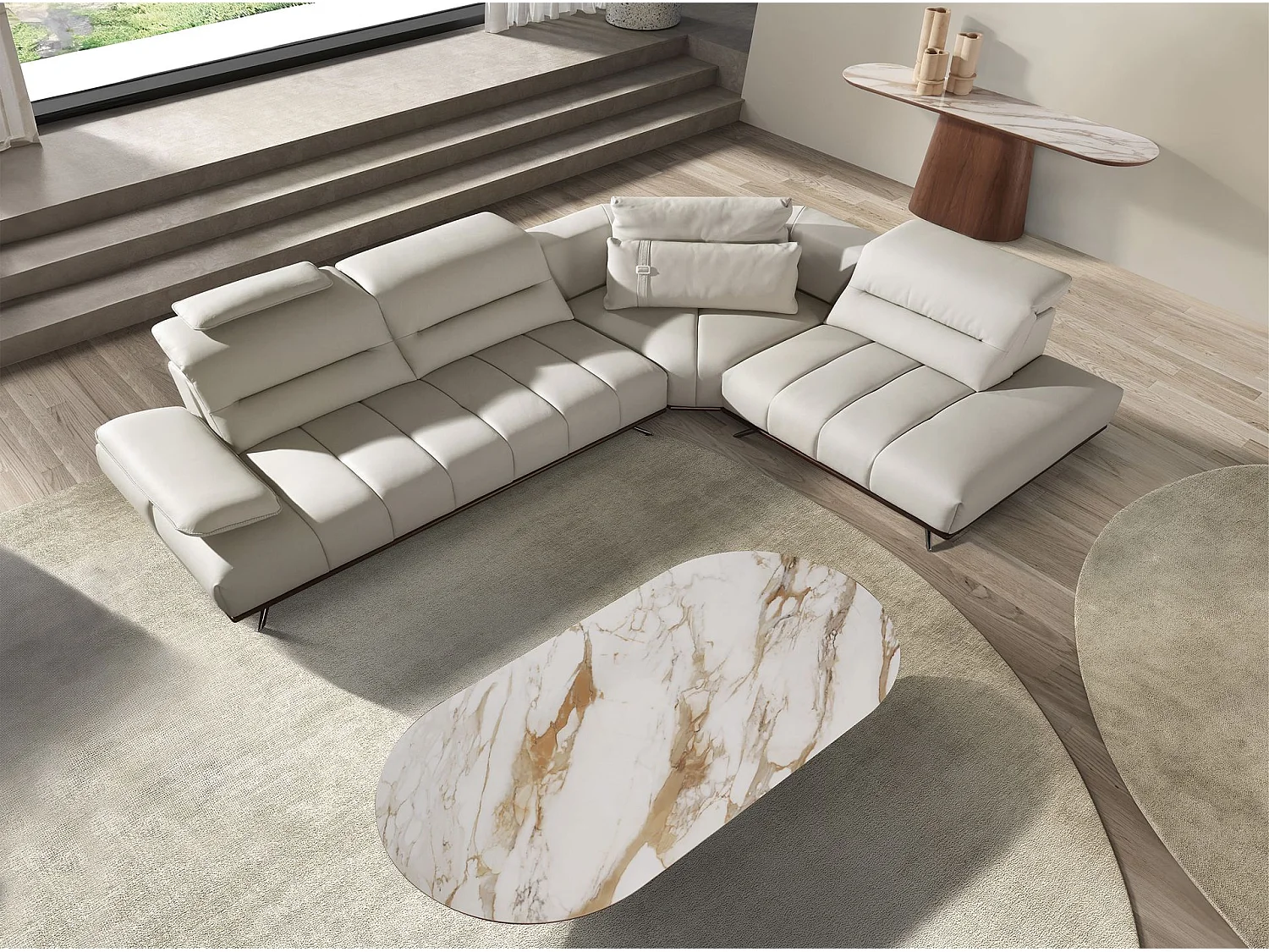Table console ovale demi-ronde en porcelaine et noyer 3284 ANGEL CERDA