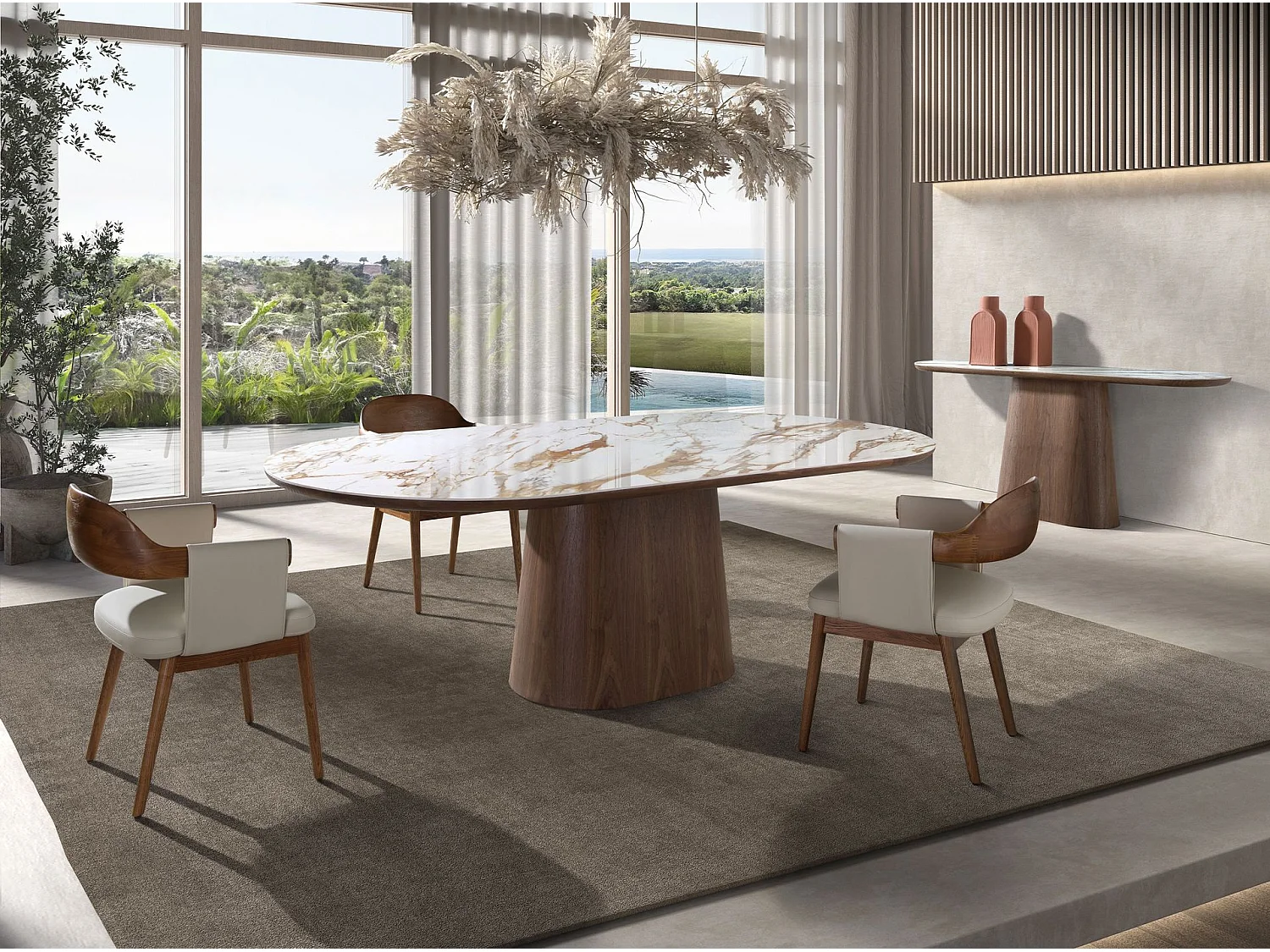 Table console ovale demi-ronde en porcelaine et noyer 3284 ANGEL CERDA