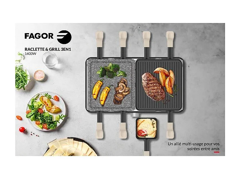 Raclette / Grill - FAGOR - FGRG8 - 8 personnes - Pierre de Cuisson - 1400W - Thermostat réglable