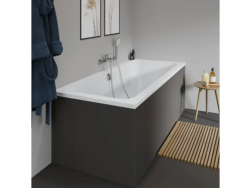 Baignoire droite DURAVIT D-Code 170 x75 cm + Pare bain droit AURYS Raywall chromé version droite