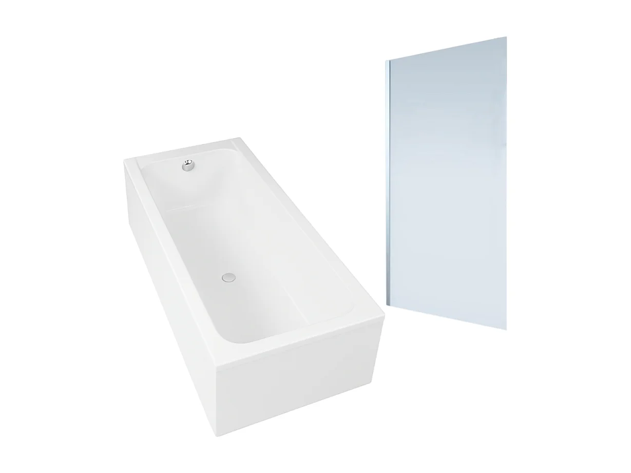 Baignoire droite DURAVIT D-Code 170 x75 cm + Pare Bain gauche AURYS Mist 1 chromé version gauche