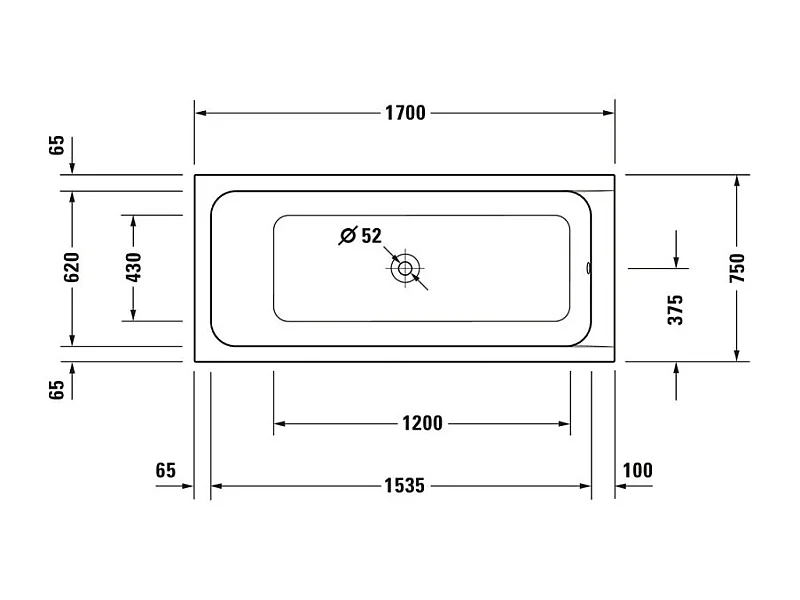 Baignoire droite DURAVIT D-Code 170 x75 cm + Pare bain droit AURYS Mist 1 chromé version droite
