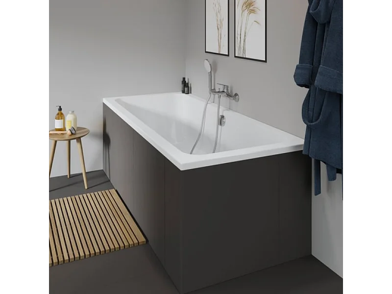Baignoire droite DURAVIT D-Code 170 x75 cm + Pare bain gauche AURYS Raywall chromé version gauche