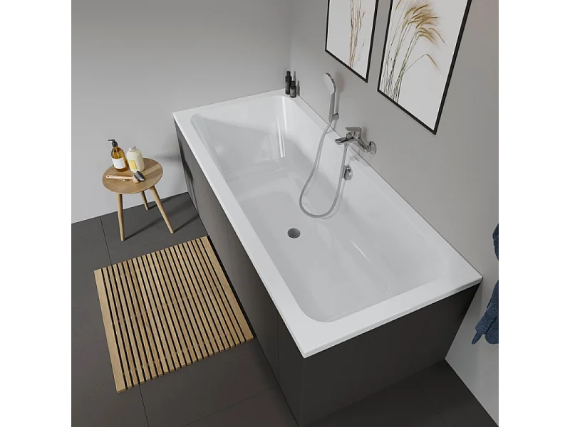 Baignoire droite DURAVIT D-Code 170 x75 cm + Pare bain gauche AURYS Raywall chromé version gauche