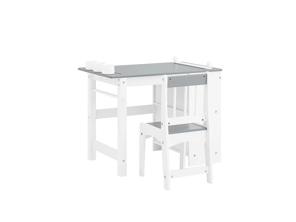 SoBuy Ensemble Bureau Enfant 2 Pièces avec Étagères et Rangement, Gris