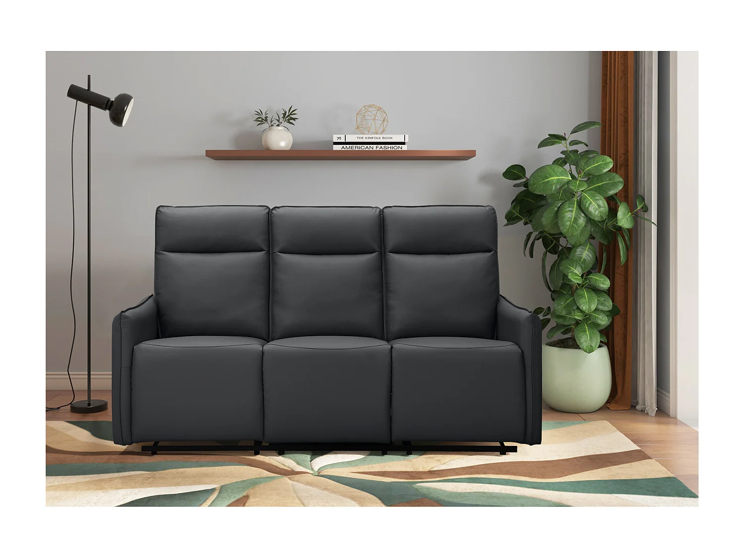 Lugo | Canapé 3 places avec fonction manuelle en PU noir