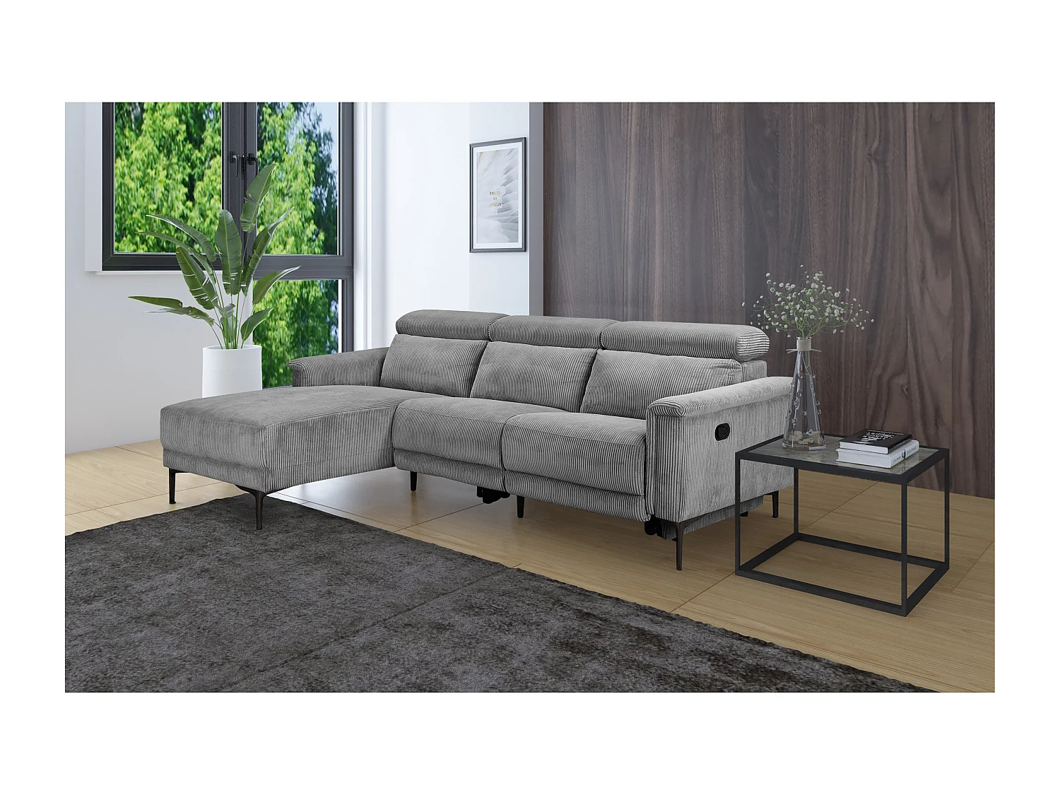 Lund | Canapé d’angle 3 places avec fonction manuelle en tissu anthracite