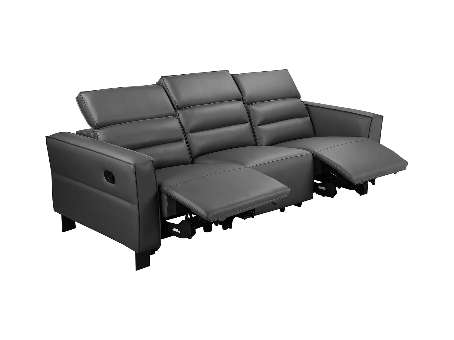 Lund | Canapé 3 places avec 2 fauteuils inclinables manuels en velours côtelé anthracite