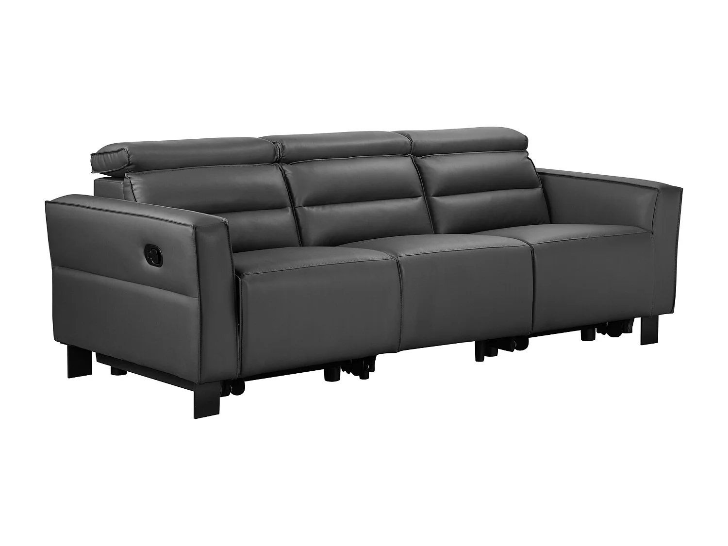 Lund | Canapé 3 places avec 2 fauteuils inclinables manuels en velours côtelé anthracite