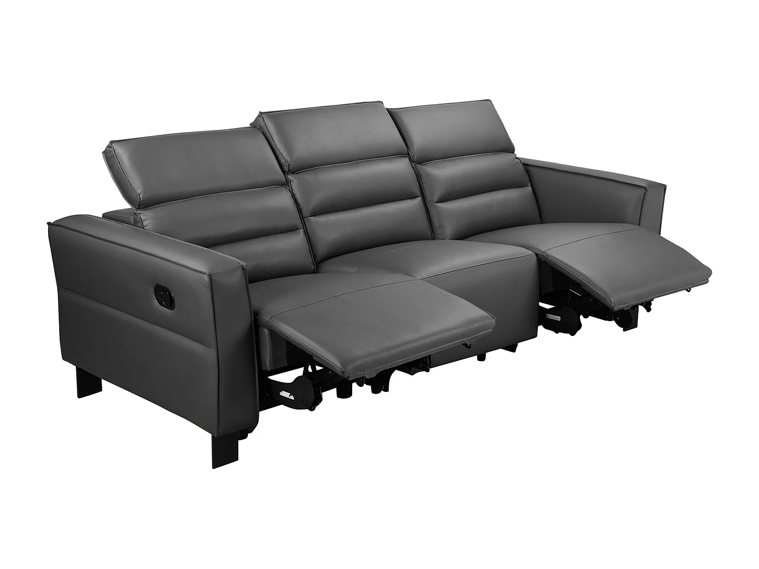 Lund | Canapé 3 places avec 2 fauteuils inclinables manuels en velours côtelé anthracite