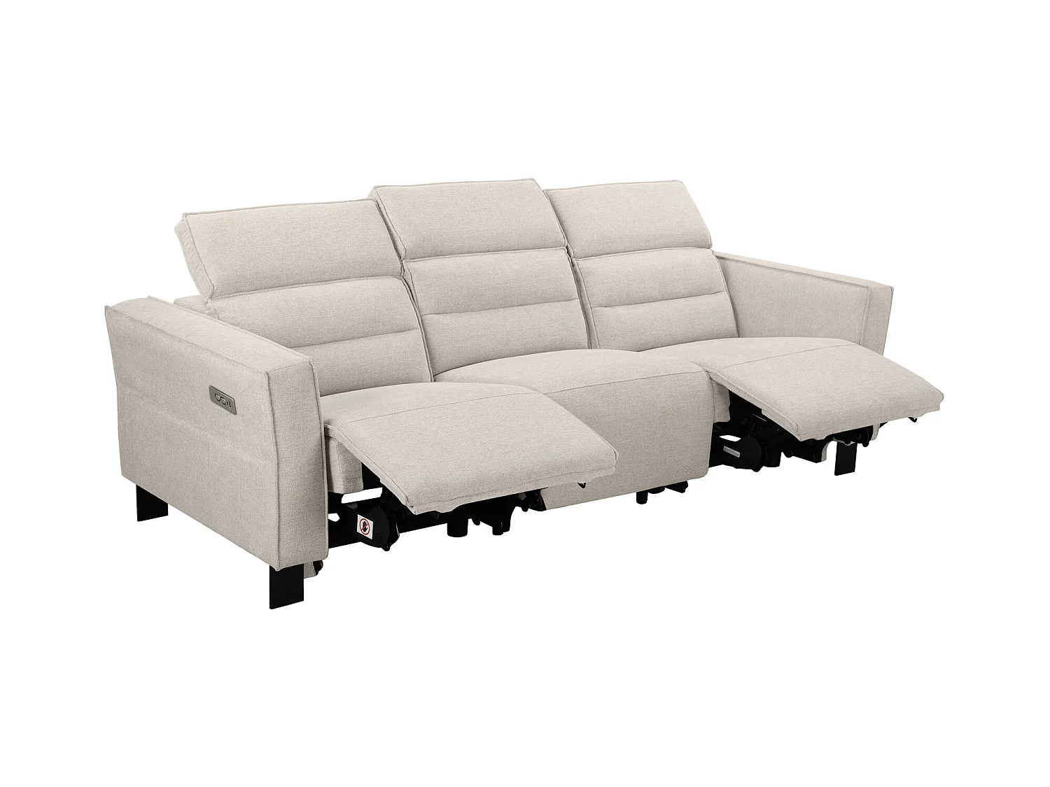 3-zits bank met 2 elektrische relaxstoelen in crèmekleurige stof