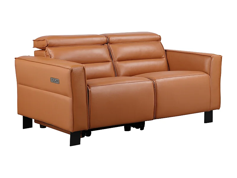 2-zits bank met 1 elektrische relaxfunctie in leer PU cognac