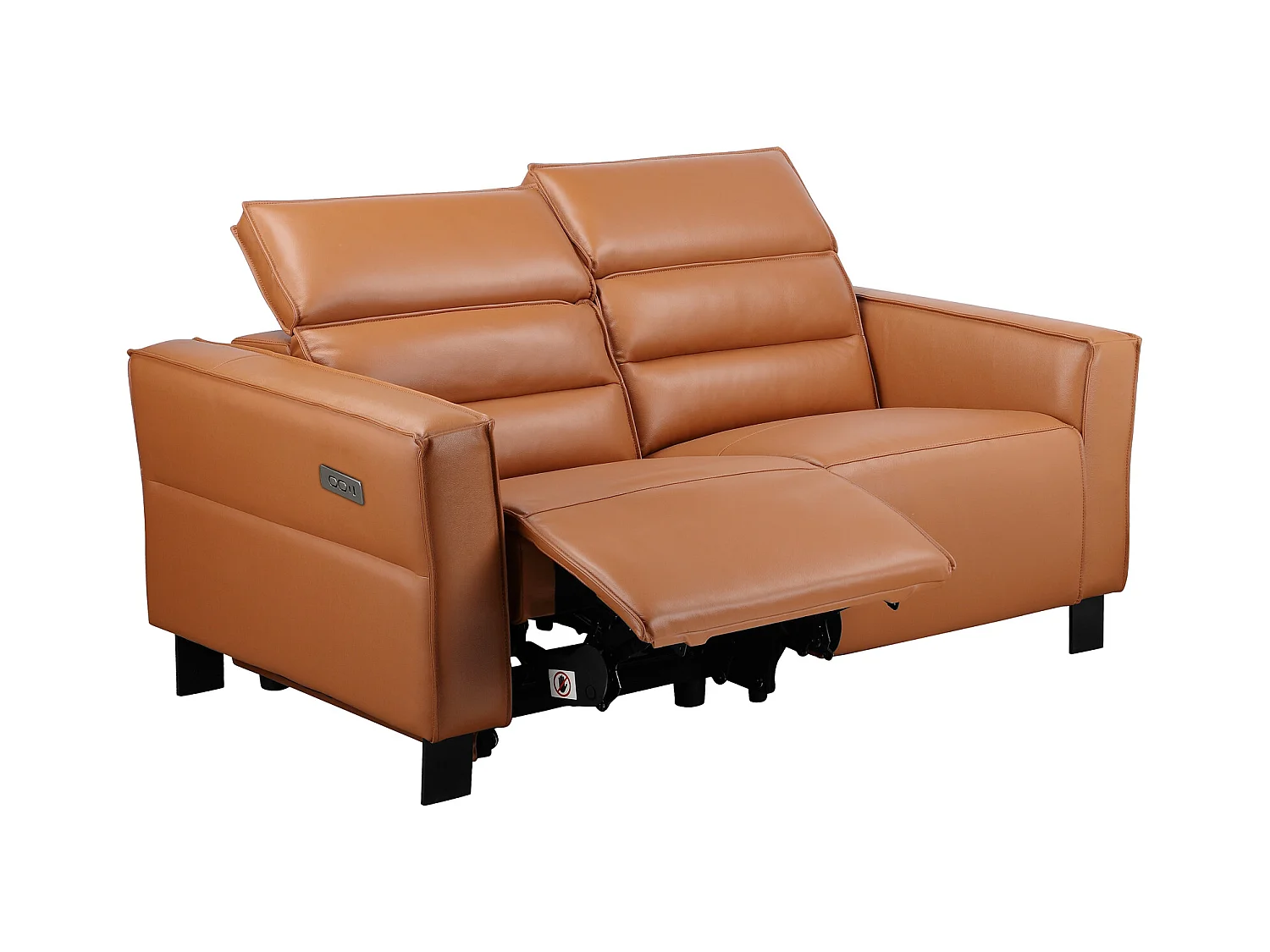 2-zits bank met 1 elektrische relaxfunctie in leer PU cognac