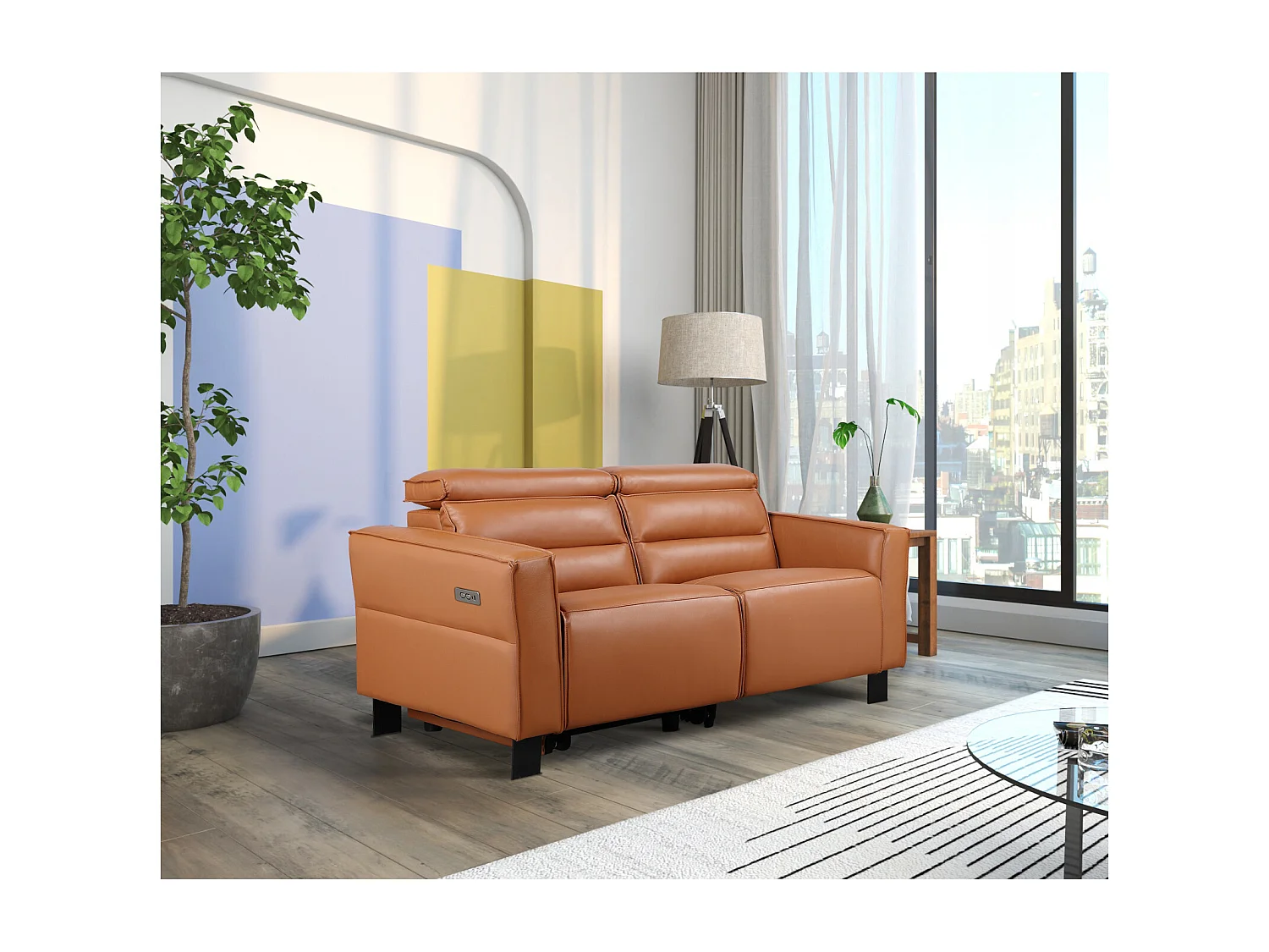 Carpari | Canapé 3 places avec 2 fauteuils inclinables manuels en cuir/PU noir