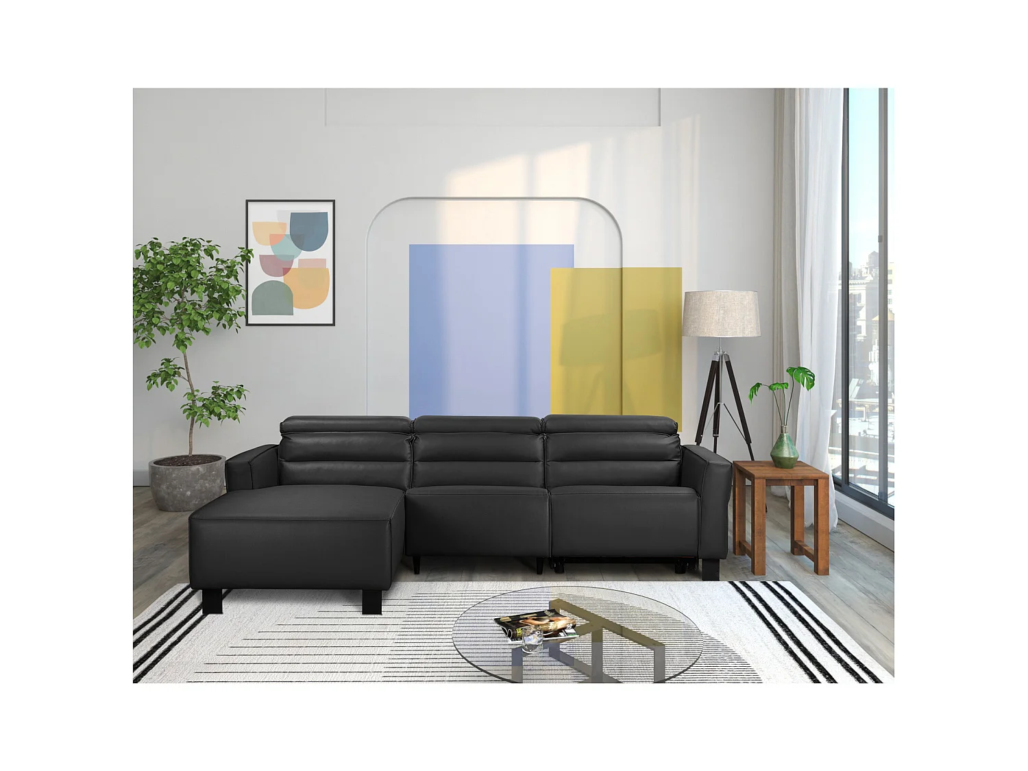 Carpari | Canapé d’angle 3 places avec fonction manuelle en tissu gris clair