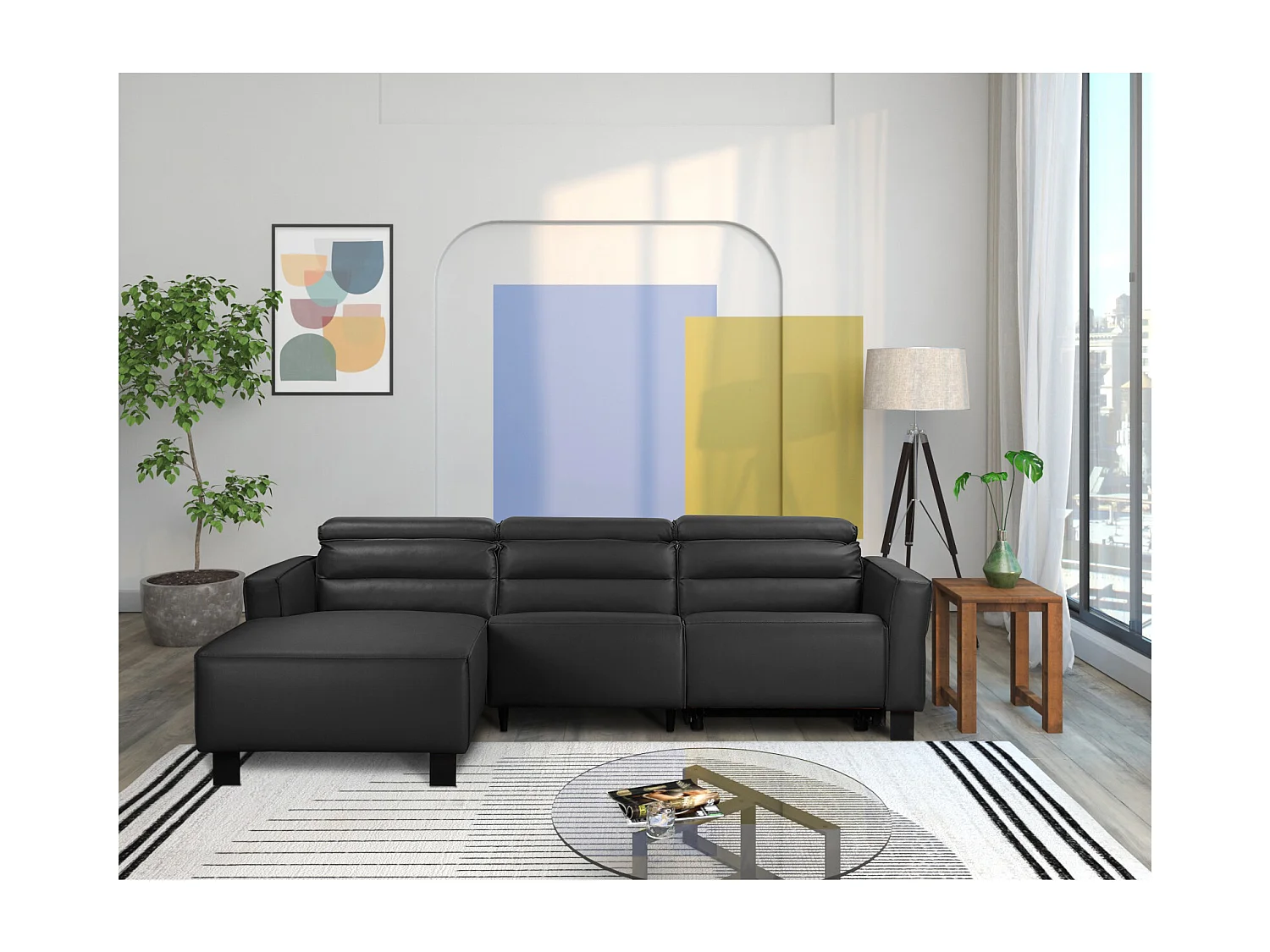 Carpari | Canapé d’angle 3 places avec fonction manuelle en tissu gris clair