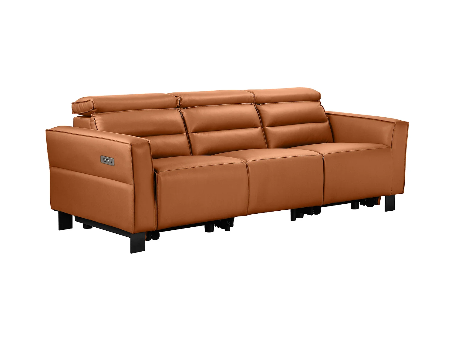 Lund | Divano a 3 posti con 2 poltrone reclinabili elettriche in PU cognac