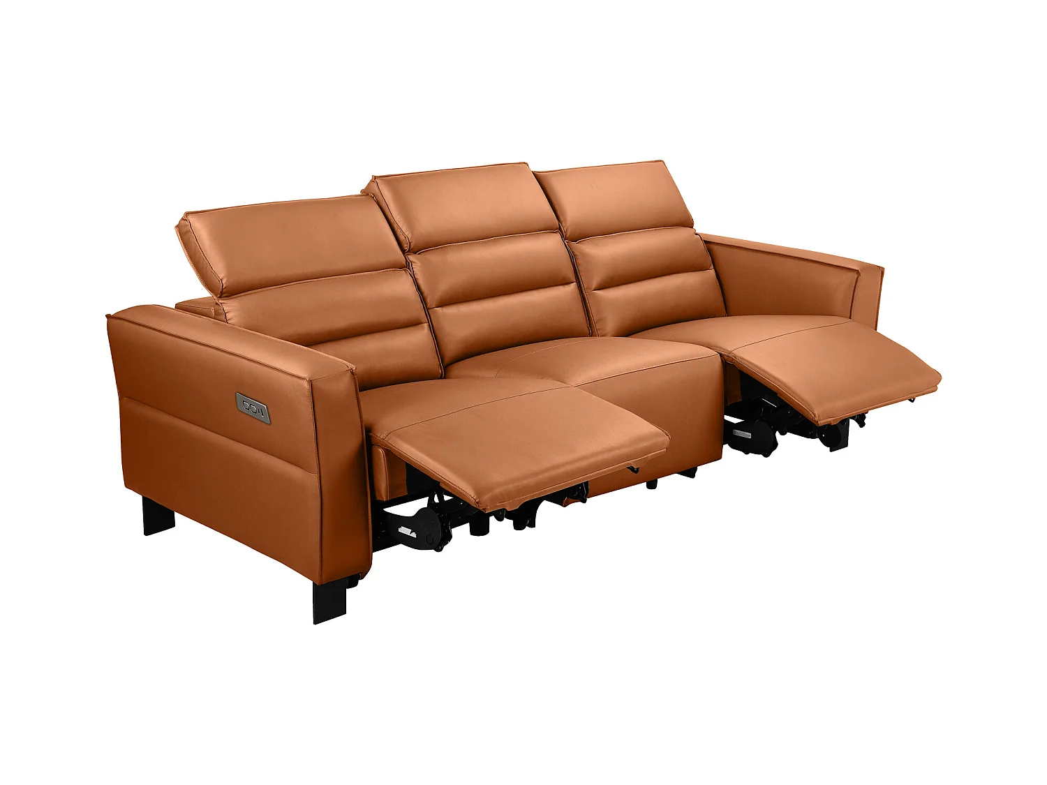 Lund | Divano a 3 posti con 2 poltrone reclinabili elettriche in PU cognac