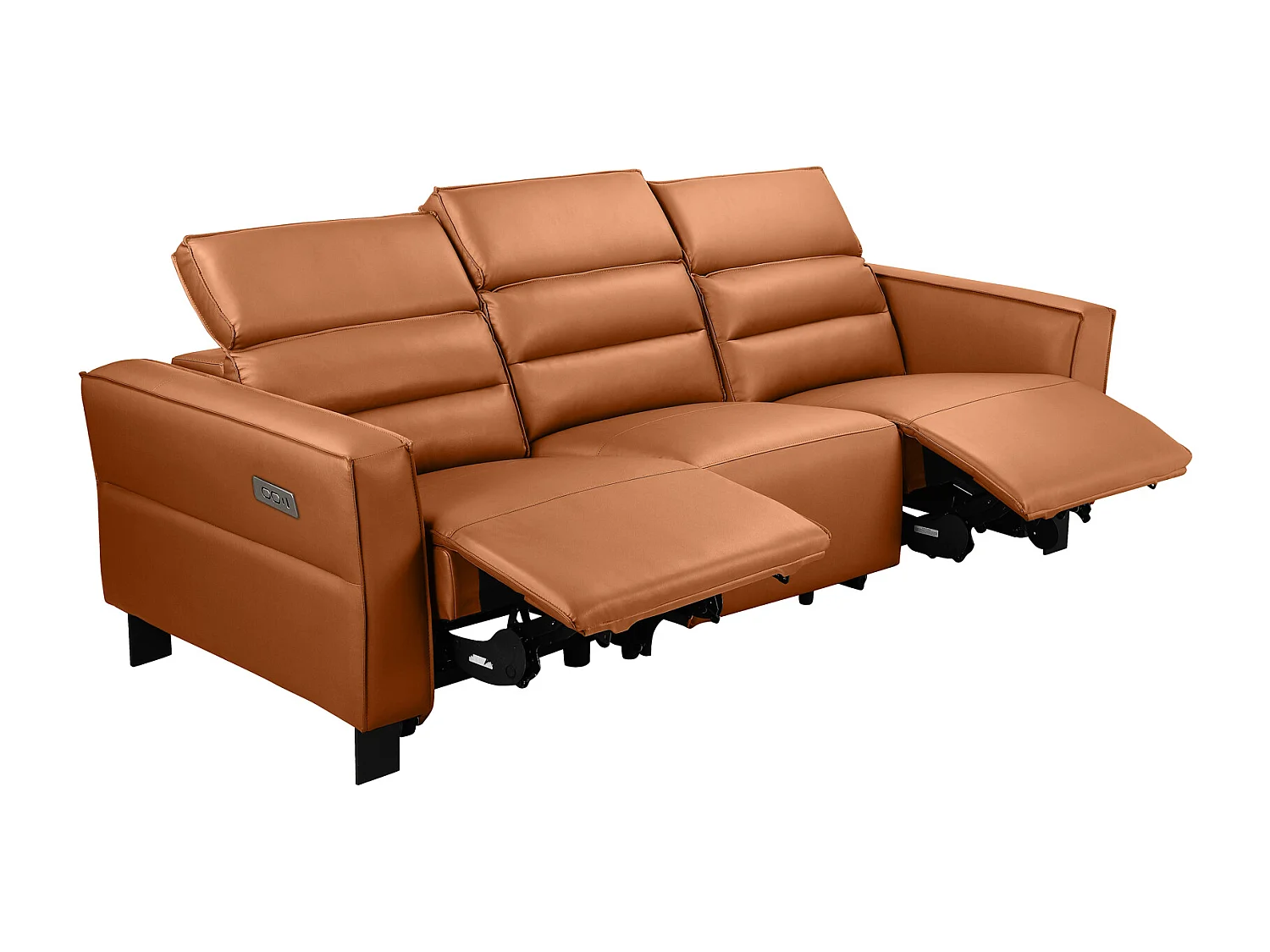 Carpari | Canapé 3 places avec 2 fauteuils inclinables manuels en gris PU