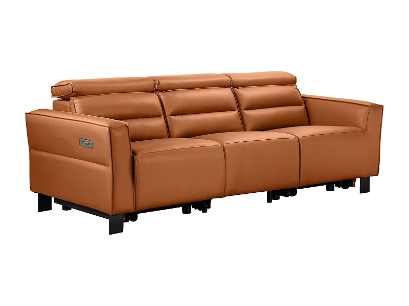 3-zits bank met 2 elektrische relaxstoelen in cognackleurig PU