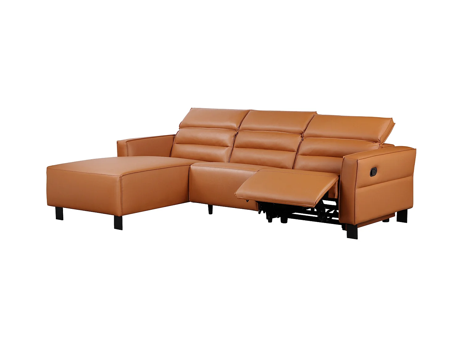 Hoekbank 3-zits met handmatige functie in PU cognac