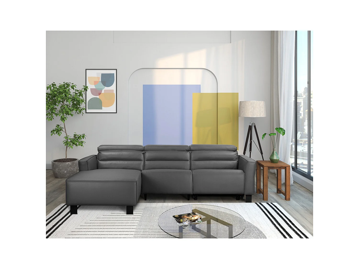 Carpari | Canapé d’angle 3 places avec fonction manuelle en tissu anthracite