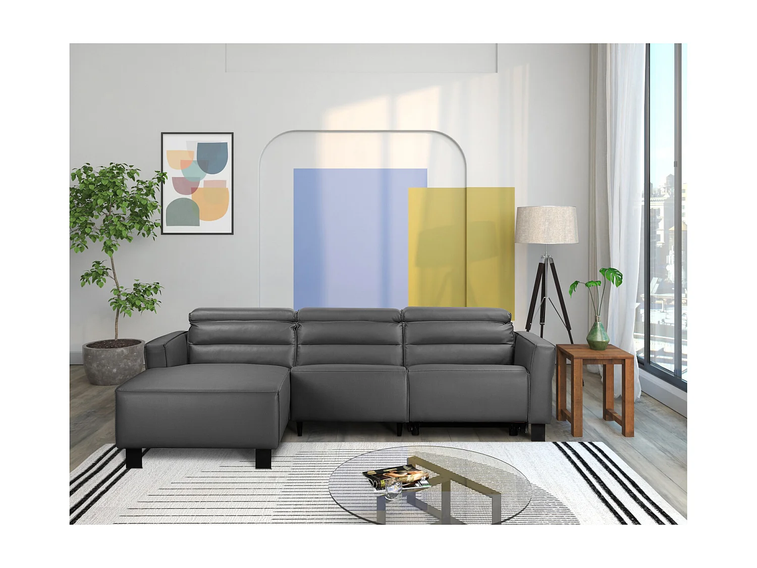 Lugo | Canapé 3 places avec fonction manuelle en tissu vert