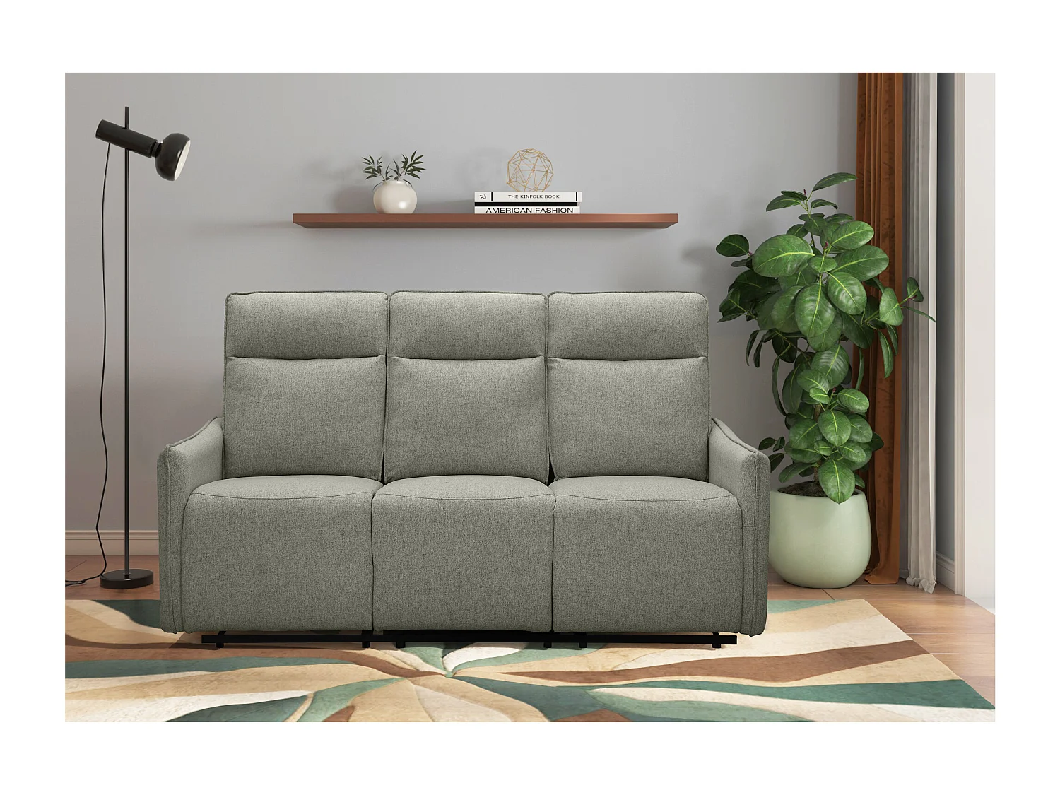 3-zits bank met handmatige functie in groene stof