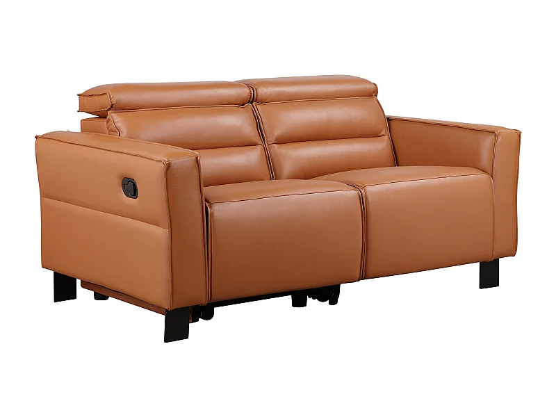 Carpari | Divano 2 posti con 1 poltrona reclinabile manuale in pelle PU color cognac
